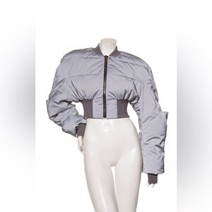 Rick Owens FW22 Strobe Cropped Puffer Bomber Jacket Grey Reflex Size IT 42
